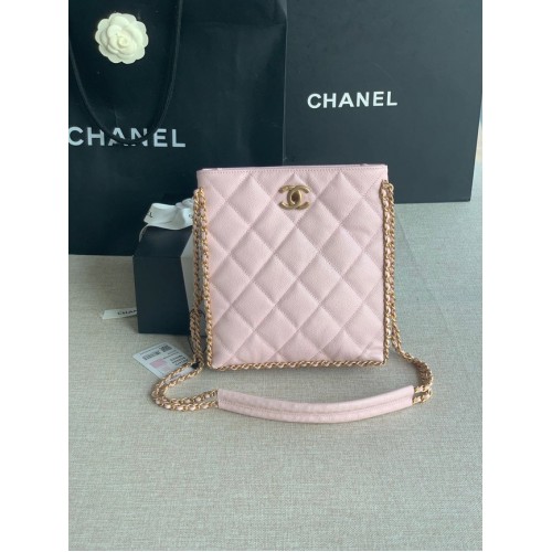 Chanel SMALL SHOPPING BAG Kaviaar kalfsleer Goudkleurig metaal AS3470 roze