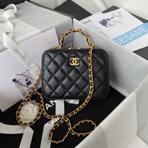 Chanel KLEINE TOILETTAS Lamsleer goudkleurig metaal AS3318 zwart