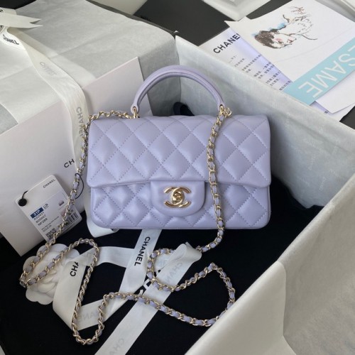 Chanel Schapenvacht Leren mini flap tas met handvat aan de bovenkant AS2431 lichtpaars