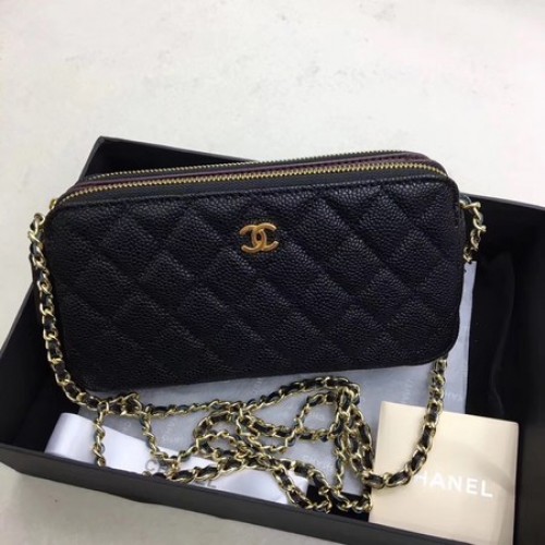Chanel Schoudertas Zwart Cannage Patroon Leer CHA6845 Goud