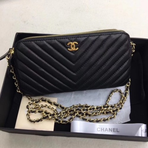 Chanel Schoudertas Zwart Schapenleer V6845 Goud