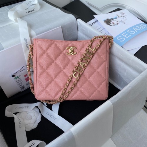 Chanel schoudertas Kaviaar kalfsleer & goudkleurig metaal AS3223 roze