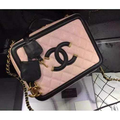Chanel Schoudertas Origineel Kalfsleer CHA6678 Roze&Zwart