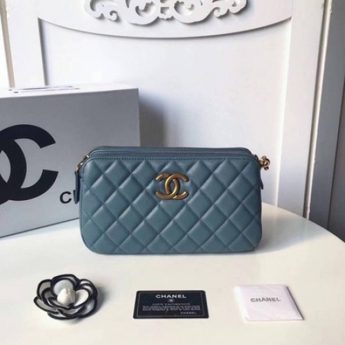 Chanel Schoudertas Origineel Schapenleer A66269 Lichtblauw