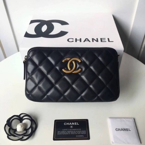 Chanel Schoudertas Origineel Schapenleer A66270 Zwart