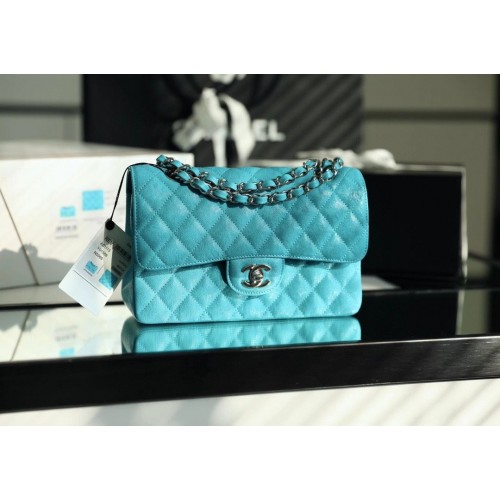 Chanel Small Classic Handtas Kaviaar generfd kalfsleer zilverkleurig metaal A01113 groen