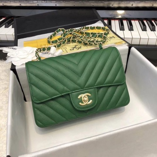 Chanel Small Classic Handtas Kaviaar kalfsleer Goudkleurig metaal A69900 groen