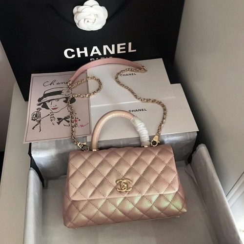 Chanel Kleine Flap Bag met Top Handvat A92990 Lichtroze