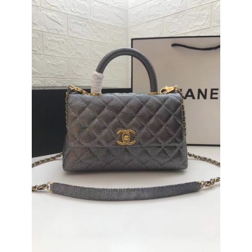 Chanel Kleine Flap Bag met Top Handvat A92990 Zilvergrijs