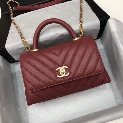 Chanel Kleine Flap Bag met Top Handvat A92990 Wijn