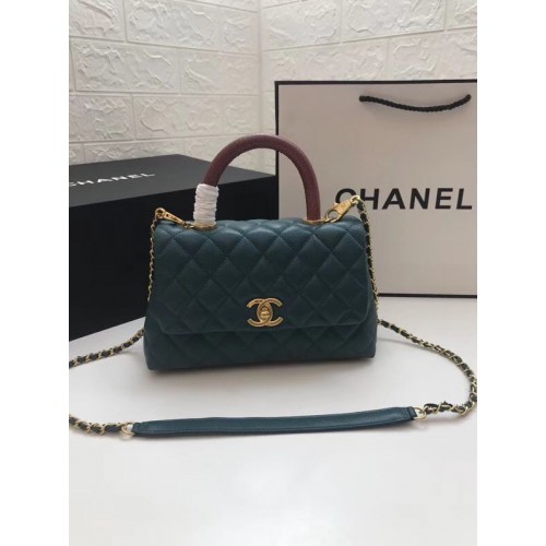 Chanel Small Flap Bag met rode handgreep A92990 blauw
