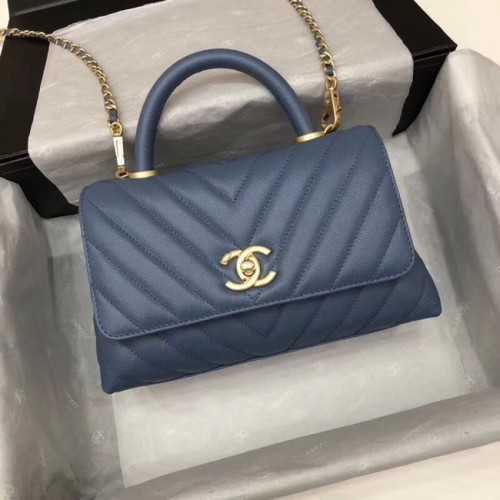 Chanel Small Flap Bag met Top Handle A92990 donkerblauw