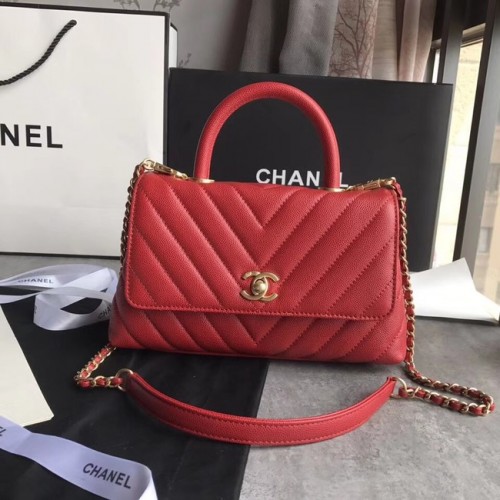 Chanel Small Flap Bag met Top Handle A92990 rood