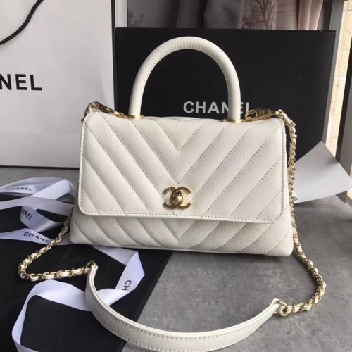 Chanel Kleine Flap Bag met Top Handvat A92990 wit
