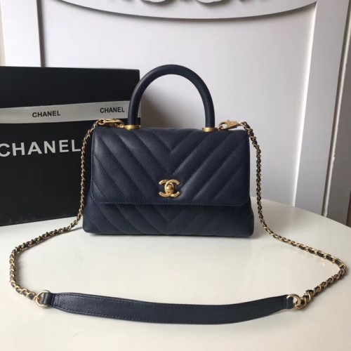 Chanel Kleine Flap Bag met Top Handvat A92991 Donkerblauw
