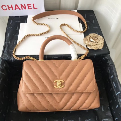 Chanel Small Flap Bag met handvat aan de bovenkant V92990 Lichtroze goudkleurig metaal