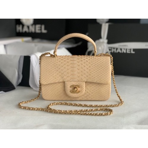 Chanel Slangenleer mini flap bag met handvat aan de bovenkant AS2431 abrikoos