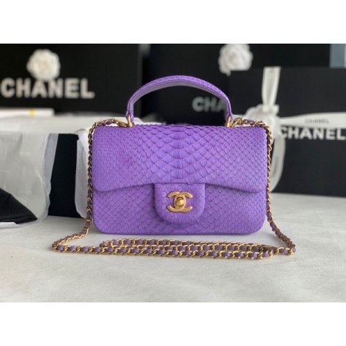 Chanel Snake skin mini flap bag met handvat aan de bovenkant AS2431 paars