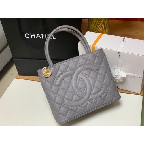 Chanel Tote Bag Kaviaar kalfsleer & goudkleurig metaal AS1804 grijs