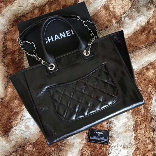 Chanel Tote Boodschappentas Origineel Leer A68046 Zwart