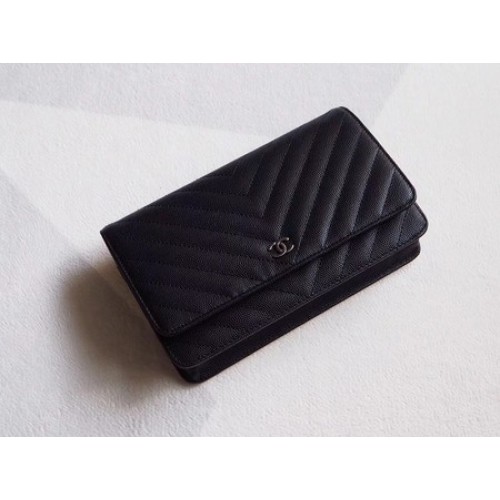 Chanel V mini Flap Bag Zwart Chevron Cannage Patroon A33814V Zilver
