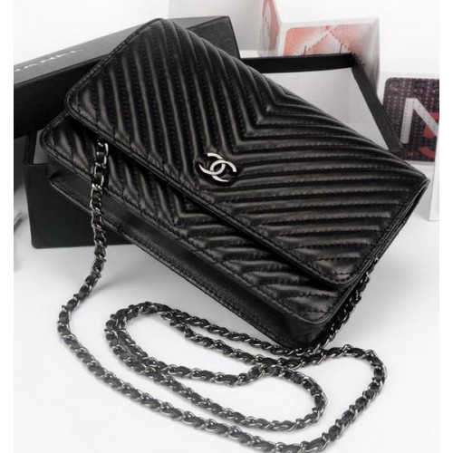 Chanel V mini Flap Bag Chevron Leer A33814V Zwart