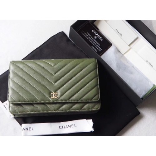 Chanel V mini Flap Bag Chevron Schapenleer A33814V Groen