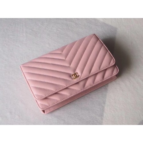 Chanel V mini Flap Bag Chevron Schapenvacht Leer A33814V Roze