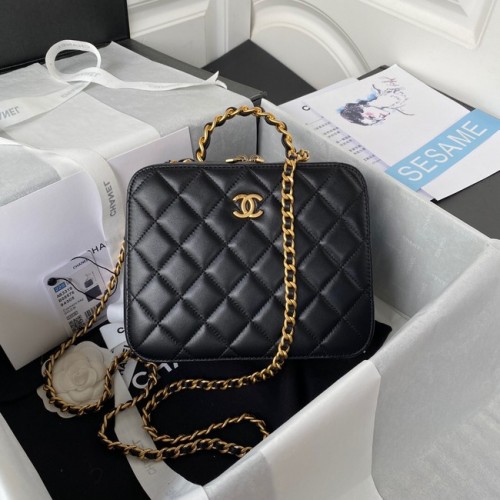 Chanel VANITY CASE Lamsleer goudkleurig metaal AS3319 zwart