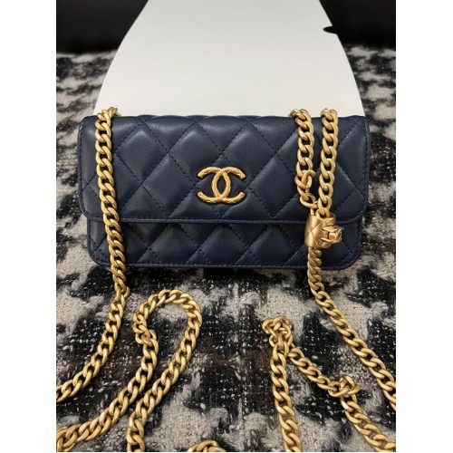 Chanel WALLET ON CHAIN Goudkleurig lamsleer 68107 donkerblauw