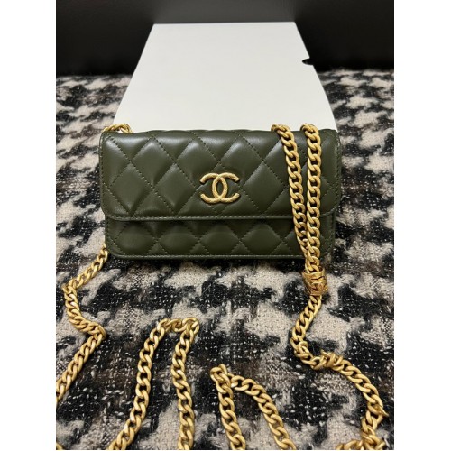 Chanel WALLET ON CHAIN Lamsleer goudkleurig metaal 68107 groen