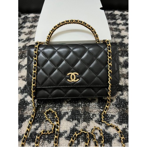 Chanel WALLET ON CHAIN Lamsleer goudkleurig metaal 68113 zwart