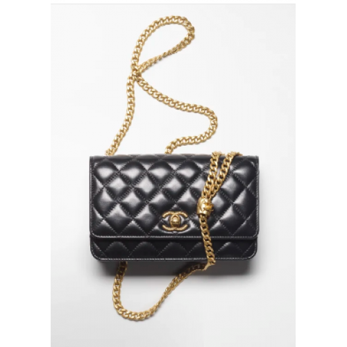 Chanel WALLET ON CHAIN Goudkleurig lamsleer AP3043 zwart