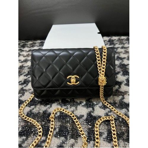 Chanel WALLET ON CHAIN Goudkleurig lamsleer AP3043 zwart