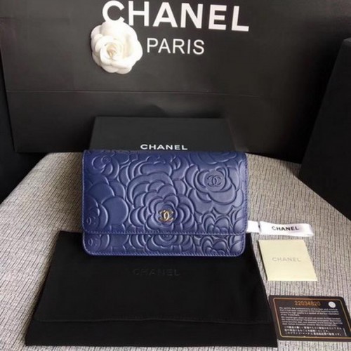 Chanel WOC Blue Camellia Leather mini Flap Bag A33814 Zilver