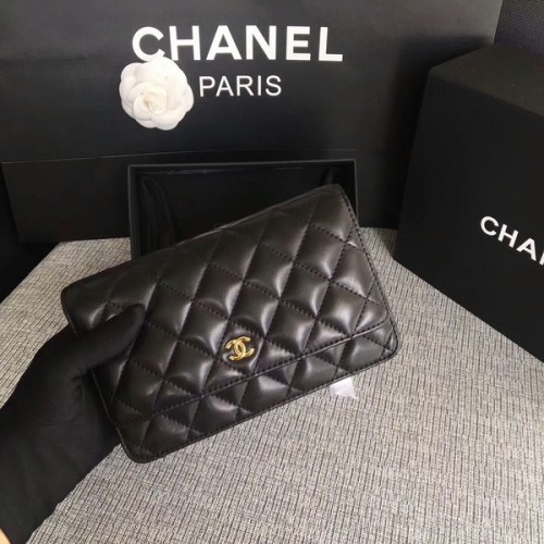Chanel WOC Flap Bag Zwart Origineel Schapenleer 33814 Glod