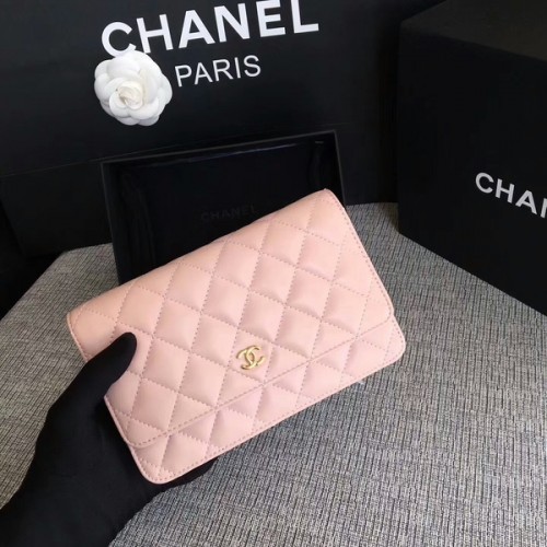 Chanel WOC Flap Bag Licht Roze Origineel Schapenleer Leer 33814 Glod