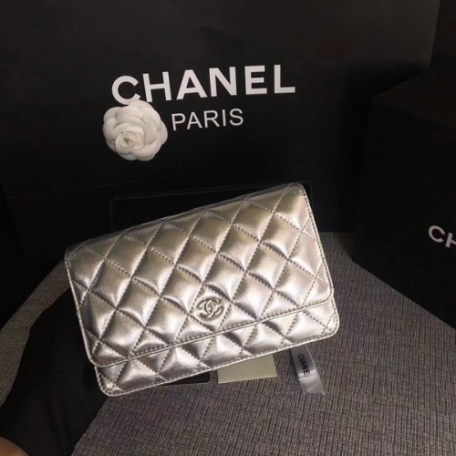 Chanel WOC Flap Bag Origineel Schapenleer 33814B Zilver