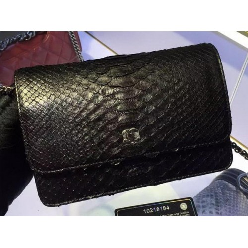 Chanel WOC Flap Bag Origineel Slangenleer A33814 Zwart