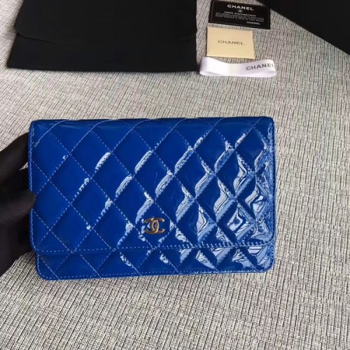 Chanel WOC Flap Bag Lakleer A33814C Blauw