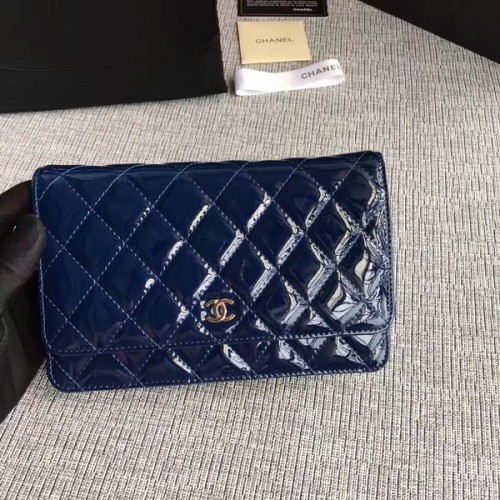 Chanel WOC Flap Bag Lakleer A33814C Donkerblauw