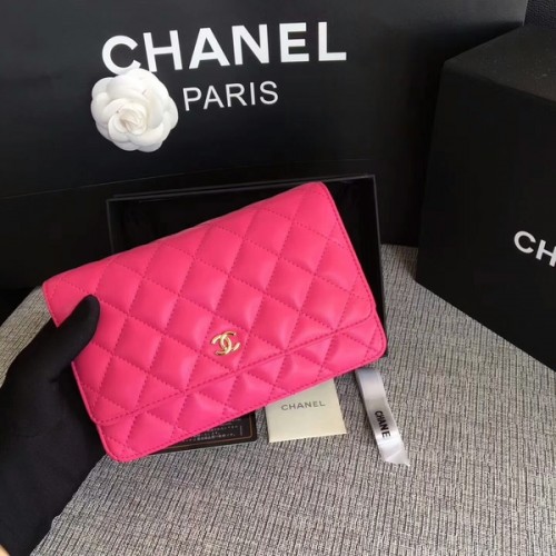 Chanel WOC Flap Bag Roze Origineel Schapenleer Leer 33814 Glod