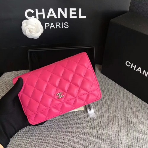 Chanel WOC Flap Bag Roze Origineel Schapenleer 33814 Zilver