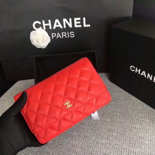 Chanel WOC Flap Bag Rood Origineel Schapenleer 33814 Glod