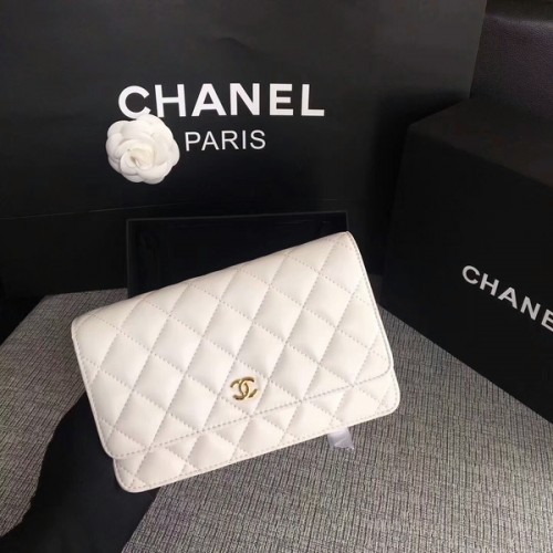 Chanel WOC Flap Bag Wit Origineel Schapenleer 33814 Glod