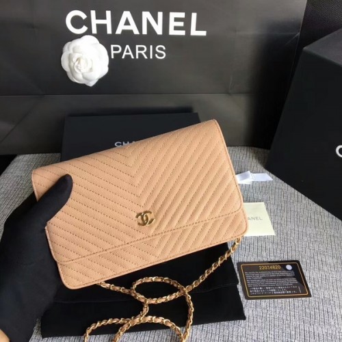 Chanel WOC Flap Schoudertas Camel Kalfsleer A33814 Goud
