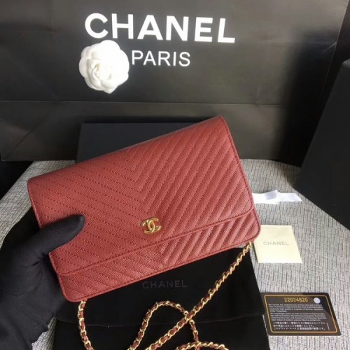 Chanel WOC Flap Schoudertas Donkerrood Kalfsleer A33814 Goud