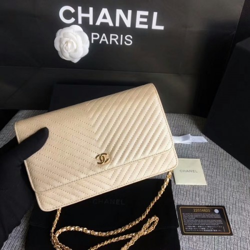 Chanel WOC Flap Schoudertas Goud Kalfsleer A33814 Goud