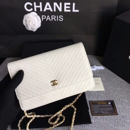 Chanel WOC Flap schoudertas gebroken wit kalfsleer A33814 goud