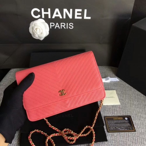 Chanel WOC Flap Schoudertas Perzik Kalfsleer A33814 Goud